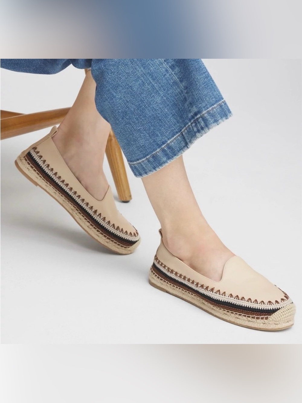 Chicos cream ivory leather espadrilles flats 8.5 NEW